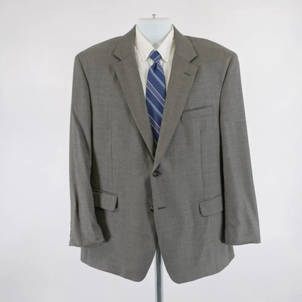 Jos A Bank Textured Wool Beige Black Star Check 44R‎ Blazer 2 Button Tagged 46R